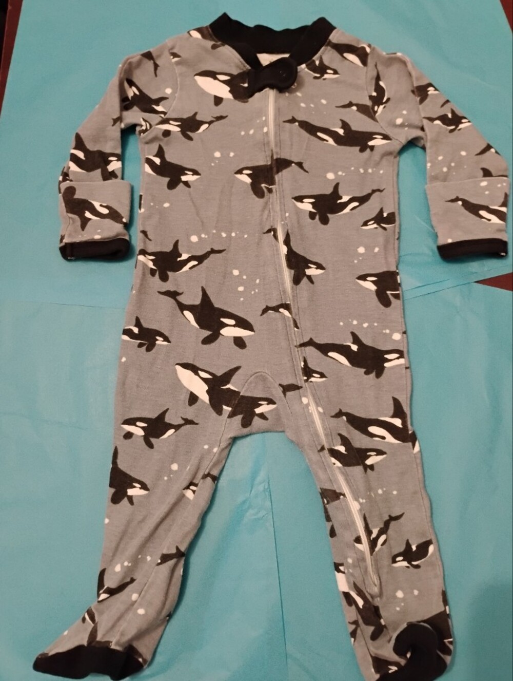 The Honest Company Grey Orca Print Footed One-Piece